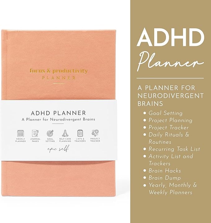 ADHD Planner for Adults: Focus Planner For Productivity - A planner for Neurodivergent Brains - Organization, Goal-Setting, and Time Management - Gift for Men and Women with ADHD