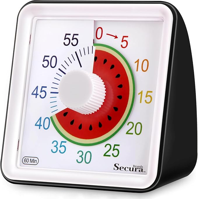 Secura 60-Minute Visual Countdown Timer for Kids & Adults, Classroom Time Management Tool (Black)
