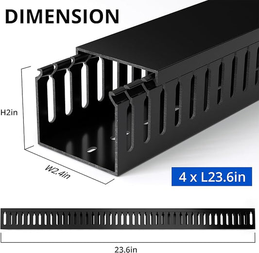 ZhiYo H2in x W2.4in Professional Server Rack Cable Management Raceway, 95in (4X L23.6in) Cable Raceway Kit, Electrically Safe PVC, Open Slot Wire Hider for Under Desk/Computer/Network Cords