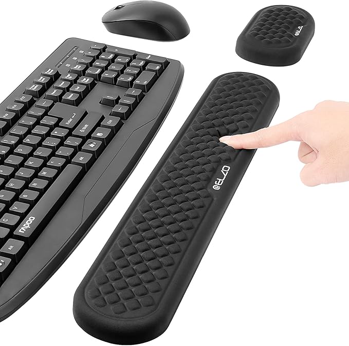 ELZO Wrist Rest for Keyboard and Mouse, Soft Memory Foam Wrist Support, Computer Ergonomic Wrist Support Pad, Non-Slip Wrist Rest for Computer Keyboard, Made Easy Typing & Relieve Wrist Pain(Black)