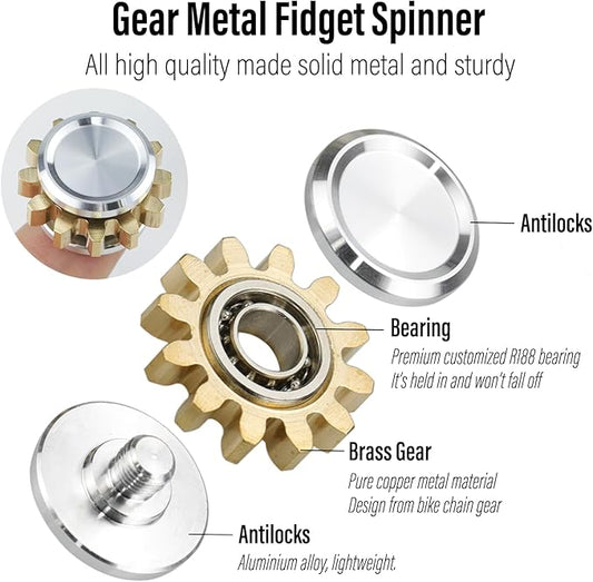 FREELOVE Gear Metal Fidget Spinner for Adults, Small Mini Tiny Pocket Toys, Copper Brass EDC, Silent Quiet Hands Gyro for Anxiety Men, Chain Bike Cube Linkage, Ball Bearings
