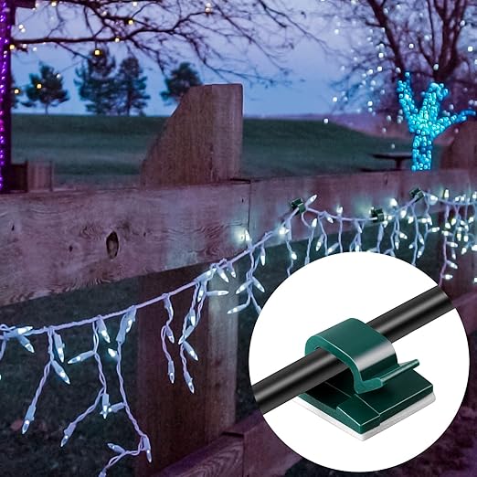Blulu 100 Pcs Adhesive Cable Clips Bulk Wire Holder for Cord Organizer Clips Cable Management Outdoor Light Hooks for Christmas Wall String Lights Fairy Lights