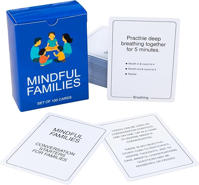 100 Mindful Families Conversation Cards – Mindfulness, Gratitude & Breathing Prompts for Self-Care at Home, Travel & Therapy