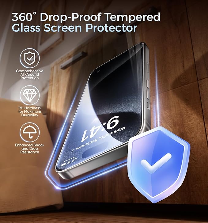 MAGIC JOHN 3rd Gen Upgraded for iPhone 15 Pro Screen Protector 6.1 Inch, HD Clear, Shatterproof Tempered Film, Auto Dust-Elimination, Bubble Free, Easy Installation, 2 Pack