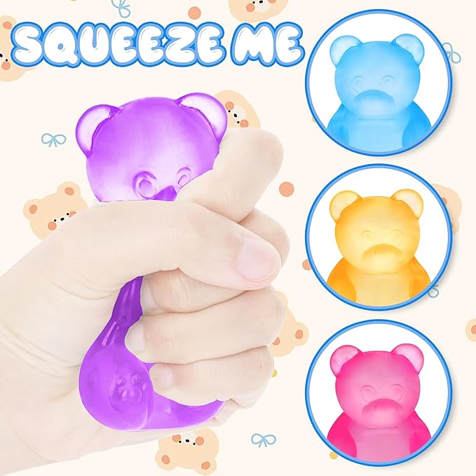 4 Pack Gummy Bear Sensory Fidget Toys - Sugar Filled Squishy Stress Balls for Kids Adults Stress Relief - High Density Squeeze Balls for Anxiety Focus Students Calming