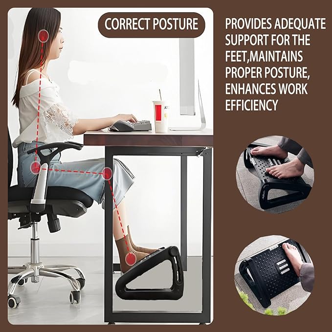 Under Desk Foot Rest for Office, Adjustable Ergonomic Accessories Portable Small Foot Stool Massager, Computer Foot Hammock Rest for High Gaming Chair Tall Footrest for Couch(Black)