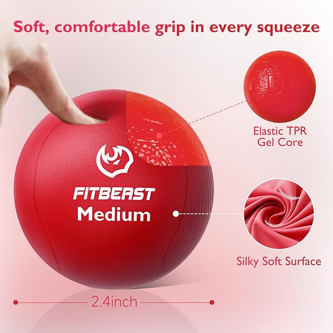 FitBeast Stress Balls for Adults, 6-Pack Hand Therapy Balls, Soft, Medium, Hard Tri-Density, Green, Orange, Blue