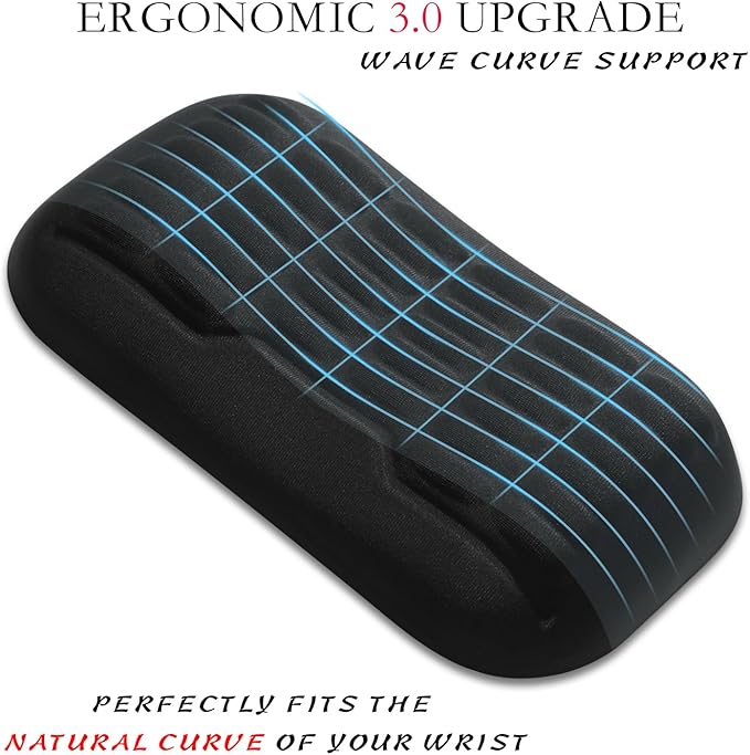 UnivoColors Ergonomic Mouse Wrist Rest,Latest 3.0 Wave Curve Design,High-Resilience Memory Foam Non-Slip Base,Reduces Wrist Fatigue,Ideal for Office Gaming & Long Hours of Use(Black)