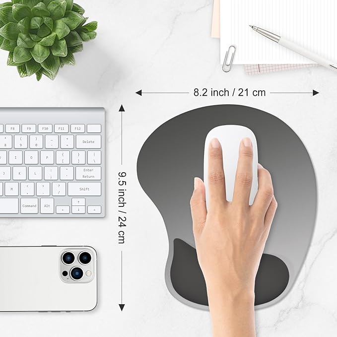 ITNRSIIET Ergonomic Mouse Pad, Cushioned Gel Wrist Rest, Non-Slip Base, Smooth Surface, Cute Multi-Color, 9.5 x 8.2 in, Gray Gradient