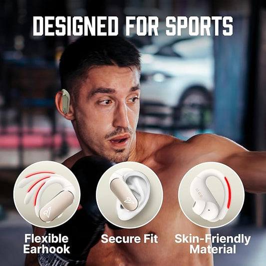 VOKALEN Reflex Pro - Wireless Sport Earbuds with Ear Hooks, Active Noise Cancellation, up to 50H of Battery Life, IP68 Dust and Waterproof, Touch Control, Secure Fit for Sports (White)