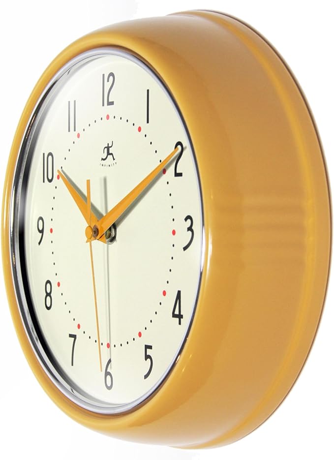 Infinity Instruments LTD. Retro 15 inch Mid Century Modern Kitchen Diner Wall Clock Quartz Movement Retro Wall Clock Decorative (Saffron Yellow)