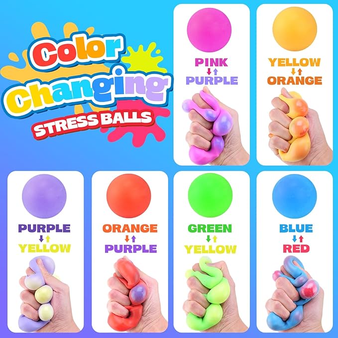 24Pcs Slow Rising Stress Balls,Color-Chaning Stress Balls for Kids,Fidget Sensory Toys for Relief,Autism Toys,Stocking Stuffers,Kids Party Favors