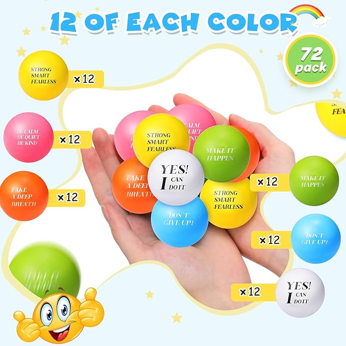 Jerify 72 Pcs Motivational Stress Balls Bulk Inspirational Stress Balls Colorful Foam for Adults Hand Exercise Small Therapy Fidget Relief Anxiety Toys for Coworkers Gifts Fidget