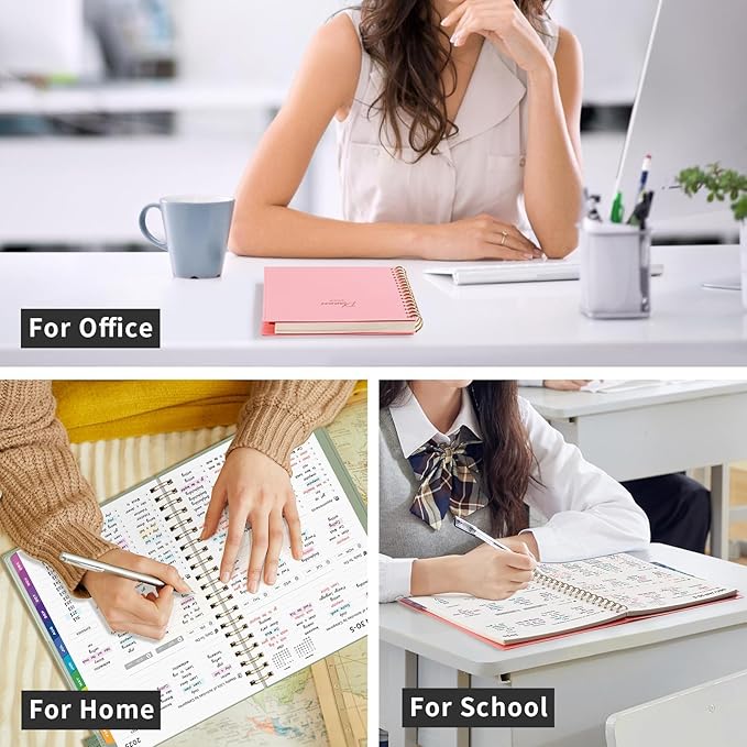 EMSHOI 2025 Planner Hourly Daily Weekly and Monthly, A4 (8.5x11), 3-Tier Appointment Book Vertical Schedule Calendar Organizer for Women Men Work Business, with Monthly Tabs, Note Pages, Pink