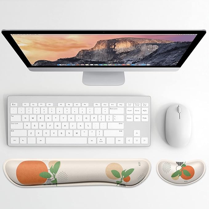 Dapesuom Enlarge Keyboard Wrist Rest, Memory Foam Wrist Cushion for Desk Mats Support, Typing Pain Relief Keyboard Mouse Pad Rests Set with Non-Slip Base for Gaming Laptop Office Computer, Painting