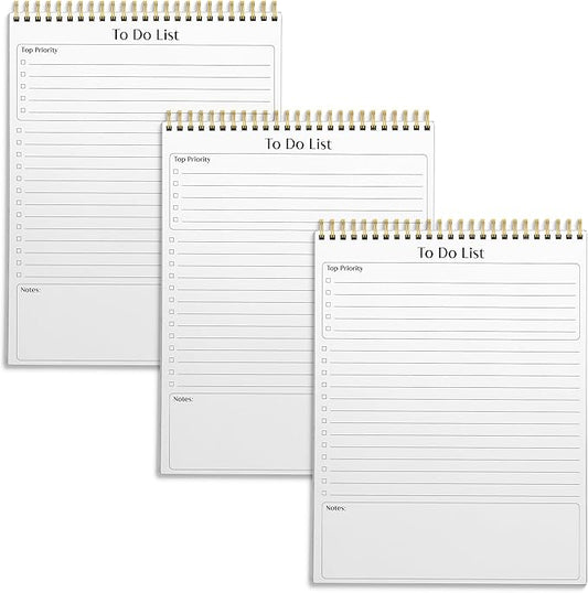 Better Office Products To Do List Notepad, 8.5" x 11", Planning Note Pad, 50 Sheets, Double Wire Spiral, Daily Agenda Productivity Checklist Organizer,(3 Pack)