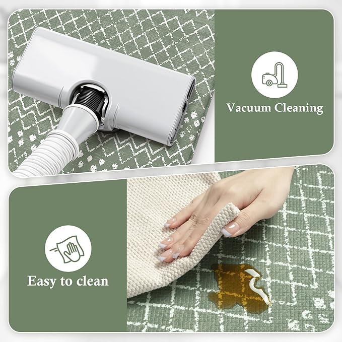 KIMODE Kitchen Anti Fatigue Mats, Green Farmhouse Kitchen Rugs Sets of 2, Memory Foam Kitchen Mats for Floor, Waterproof Standing Mat for Sink Laundry Office Desk 20"x47"+20"x32"
