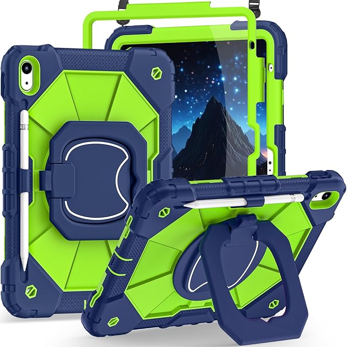 Case for iPad (A16) 11th/10th Generation 2025/2022,Heavy Duty Shockproof 10th Generation iPad Case with 360° Rotating Stand Screen Protector for i Pad 11.0/10.9 Inch Cover,Navy Green