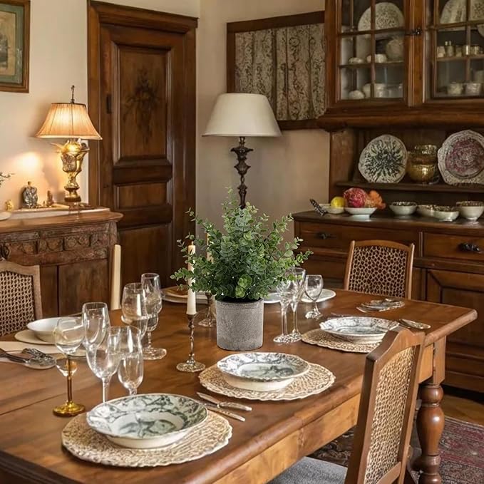 2 Pack Small Fake Plants 14" Eucalyptus Potted Artificial Plants for Shelf Desk Home Bathroom Farmhouse Room Coffee Table Decor (Sage Green-Large)