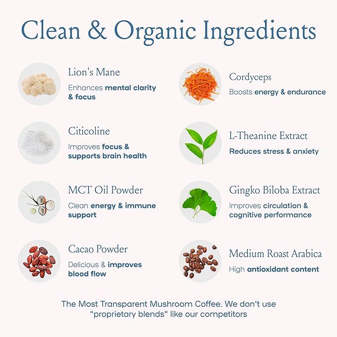 SPACE AND TIME Focus - Mushroom Coffee - 20 Cups of Focus, Productivity & Clean Energy - Instant Mushroom Coffee with Lions Mane, Cordyceps & L-Theanine