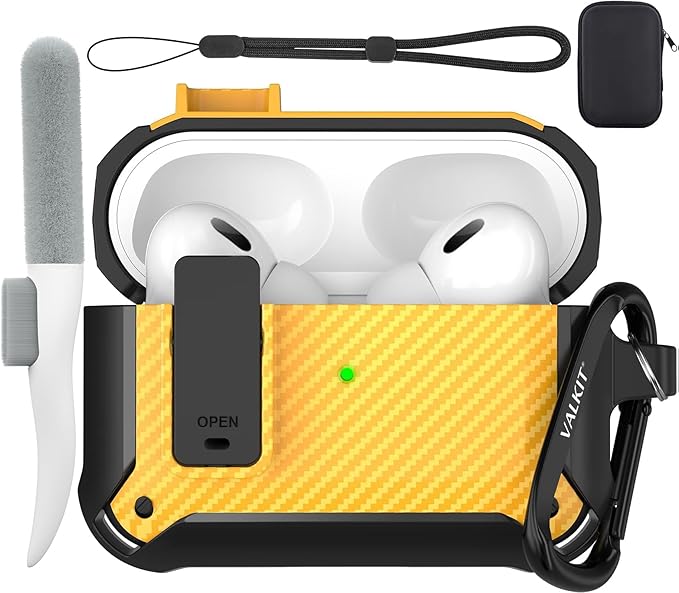 Valkit Armor Series Full-Body Shockproof Protective Case Cover for AirPods Pro 2nd/1st Generation Charging Case with Carabiner Keychain, LED Indicator, and Accessory Pouch