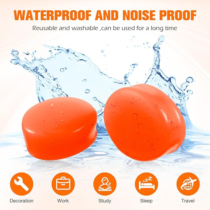 Frienda 21 Pairs Ear Plugs for Sleeping Reusable Moldable Silicone Earplugs Soft Noise Cancelling Earplugs Sound Blocking Ear Plugs with Case for Swimming Concert 32dB NRR (Orange)