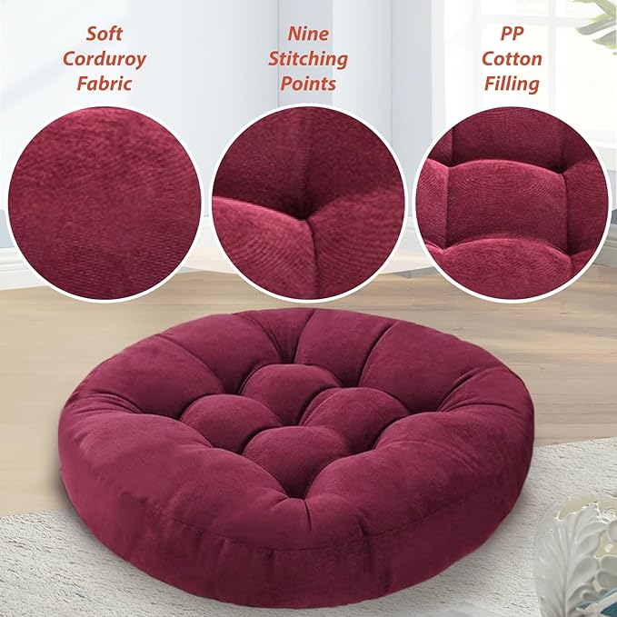 Meditation Floor Pillow Set of 2 Large Round Floor Cushions for Adults Tufted Corduroy Floor Seat Pillows Cushion for Living Room Tatami Yoga,Sky Blue 22" L x 22" W x 5" H