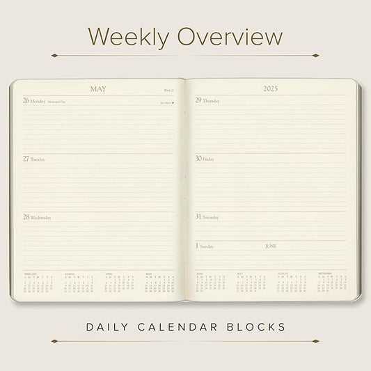 Gallery Leather Large Weekly Monthly Planner 2025, Elegantly Bound Calendar Planner and Notebook with Stylish Gold-Gilded Page Edges, 12 Months - Camden Orchid - 9.75 x 7.5 "