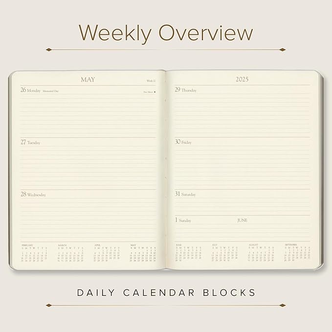 Gallery Leather Large Weekly Monthly Planner 2025, Elegantly Bound Calendar Planner and Notebook with Stylish Gold-Gilded Page Edges, 12 Months - Acadia Wild Rose - 9.75 x 7.5 "