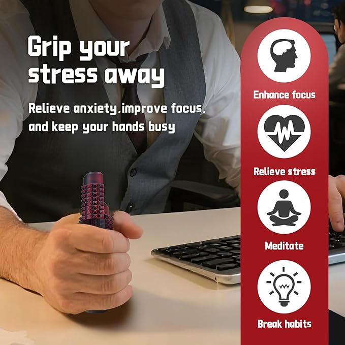 Little Ouchies Spiky Sensory Fidget Toy for Adults – Pain Stim Tool with Clicker, Spinner, Slider, Roller & Spiky Grip | 5‑in‑1 Stress & Anxiety Relief, Portable Keychain(Black & Red Laser)