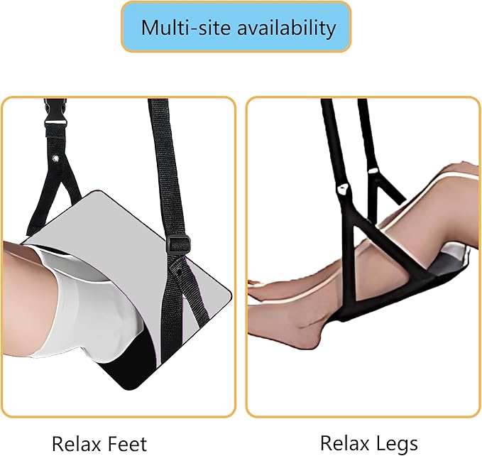 Airplane Foot Hammock Ajustable Foot Hammock for Plane Travel Comfort Travel Essentials Portable Airplane Foot Rest,Long Flight Accessories (Grey, 2 Pack)