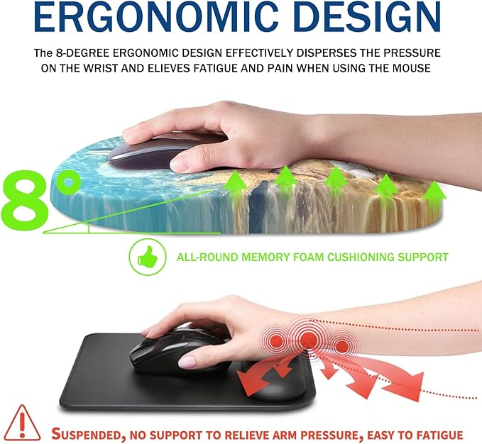 Ergonomic Mouse Pad Wrist Support, with Memory Foam & Non-Slip PU Base, Comfortable Massage Design Mouse Pad Relieve Wrist Fatigue&Pain, Suitable for Computer, Office and Home(05Starfish&Seashell)