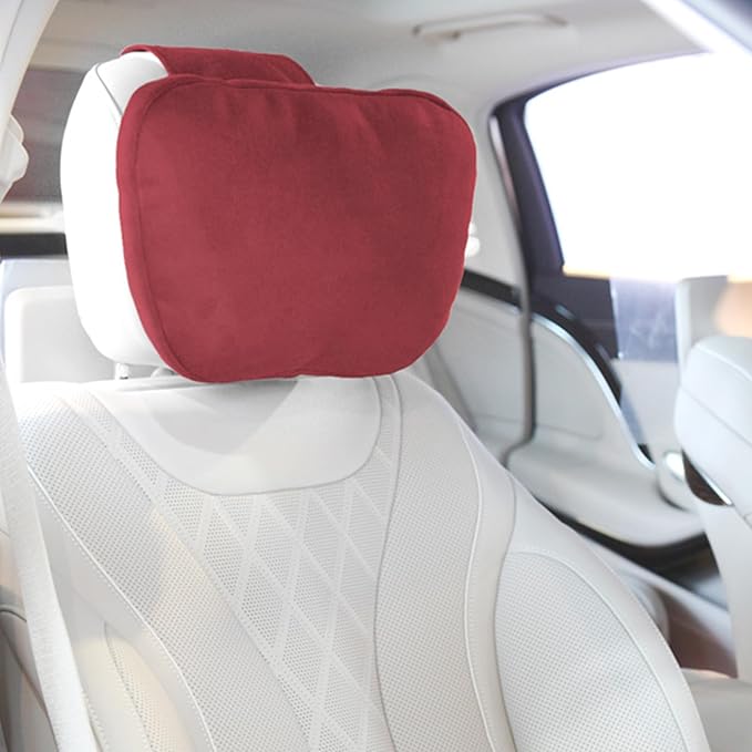 2PCS Car Pillow for Car Neck Pillow for Driving Seat Lumbar Support Soft Cushion with Extra Filling Accessories Back Support for Travel Nap and Trips Sleeping(Red, Head)