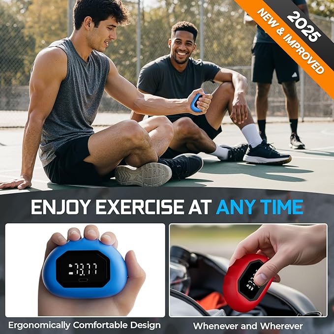 Funny Palm Grip Strength Tester Trainer - Strength Dynamometer Rechargeable Hand Exercising Device for Hand and Finger Grip Tester with Finger Exerciser Stretcher Workout Equipment Blue Red