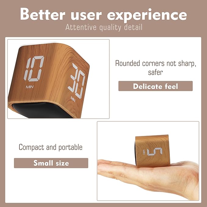 VEWINGL Cube Productivity Timer, 5/10/30/60 Min Presets + Custom Countdown, Silent/Vibrate/Sound Alarm, Pause & Resume, Desk Timer for Work, Study, Tasks, Kitchen