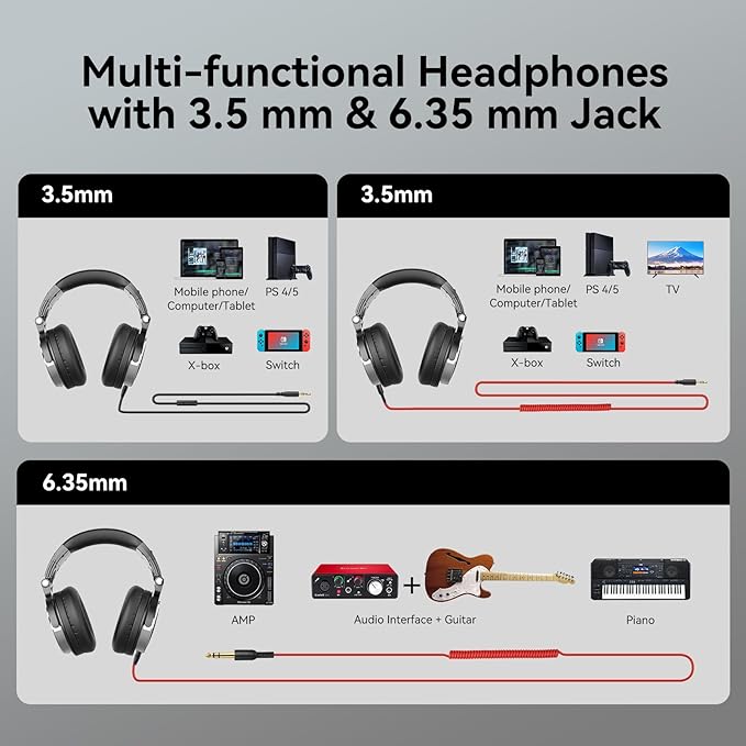 OneOdio Wired Over Ear Headphones Hi-Res Studio Monitor & Mixing DJ Stereo Headsets with 50mm Drivers and 1/4 to 3.5mm Jack for AMP Computer Recording Podcast Keyboard Guitar Laptop - Black