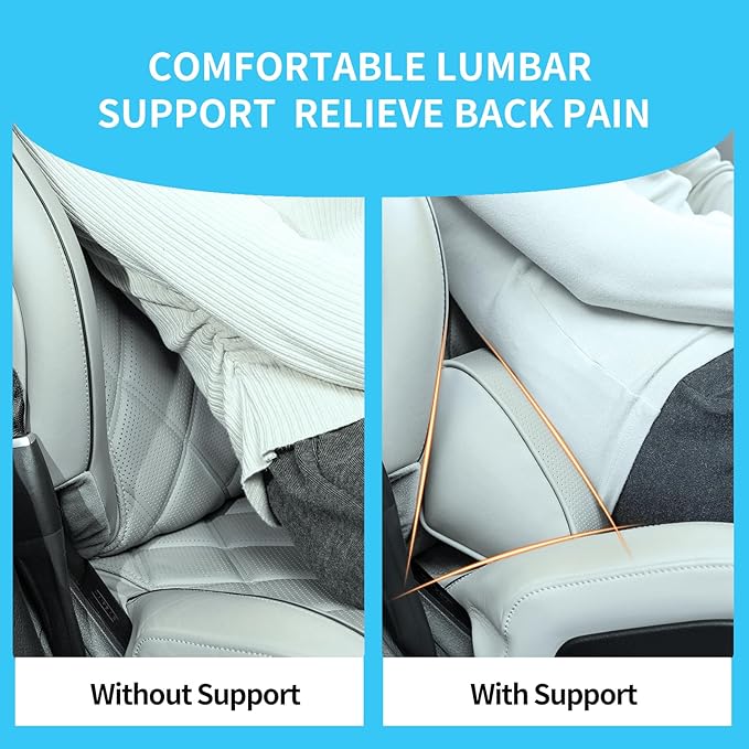 Lumbar Support Pillow for Car Seat and Office Chair, Gaming Chair, Ergonomic Memory Foam Back Cushion Lower Back Pain Relief, Luxury Leather Back Support Pillow, Gray, 1 Pack