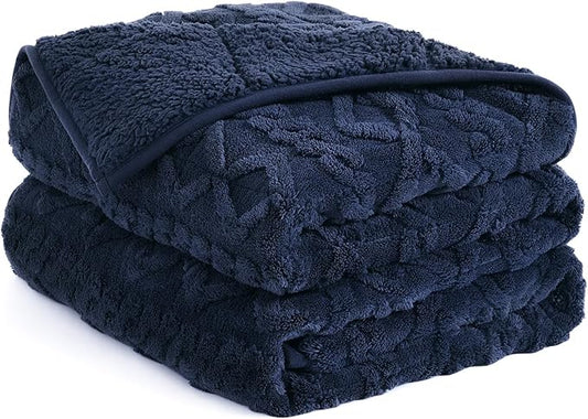 Topblan Weighted Blanket Twin Size 12 lbs, Soft Weighted Blanket with Doubled-Sized Shaggy Sherpa, Jacquard Knitted Warm Weighted Blankets Throw for Better Sleep, Navy Blue, 48 x 72 inches