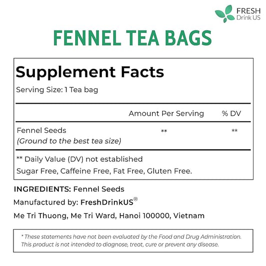 FreshDrinkUS, Premium 135 Fennel Tea Bags, 100% Natural & Pure from Fennel Seeds. Fennel Seed Herbal Tea. Fennel Seed Tea. Made with Natural Material Tea Bags. No Sugar, No Caffeine, No Gluten, Vegan.