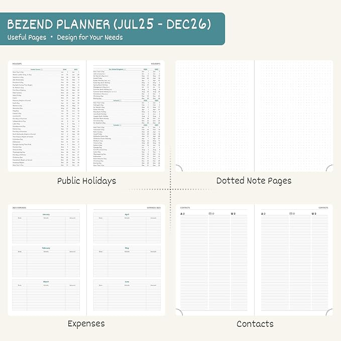 BEZEND Planner 2025-2026 Weekly and Monthly, 5.8" x 8.5" Academic Calendar (Jul 25-Dec 26) Vertical Daily Appointment with Hourly Timeslot & Monthly Tab, PU Leather Hardcover - Sky Blue