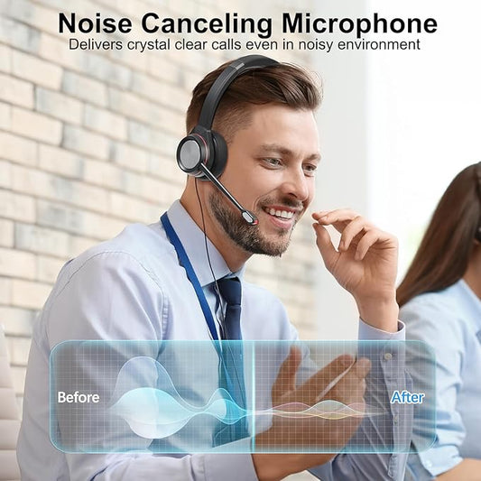 USB Headset with Microphone for PC, Type C/USB/3.5mm Jack Computer Headset with Noise Cancelling & Mic Mute, Binaural Wired Headset for Laptop Call Center Work Office Zoom Teams