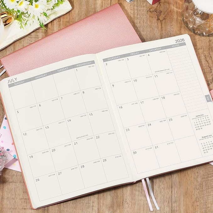2026 Planner - JAN 2026 - DEC 2026, Planners 2026, Planner Weekly and Monthly, Leather Cover Calendar Planers with Thick Paper, Back Pocket with Notes Pages, Pink (8.5" x 11")