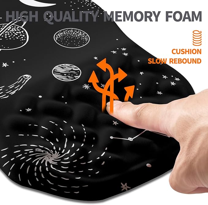 Ergonomic Slope Mouse Pad Wrist Support, Wrist Rest Mousepad for Carpal Tunnel Pain Relief with Massage Bulge and Slow Rebound Memory Foam (12x8 inch, Galactic System)