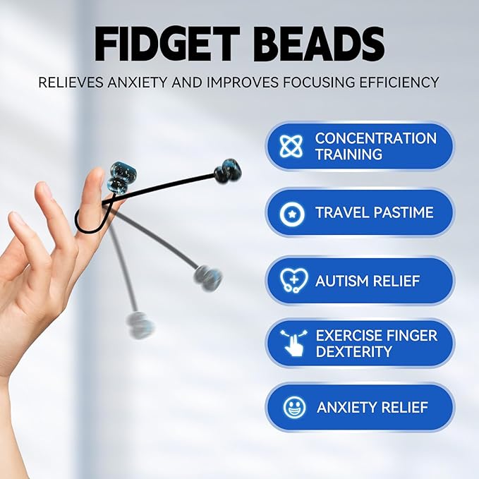 Fidget Beads, Metal Fidget Toy EDC Anxiety Relief Toy for Men Women Teens Skill Players Stress Relief Toys(B-Blue White Black)