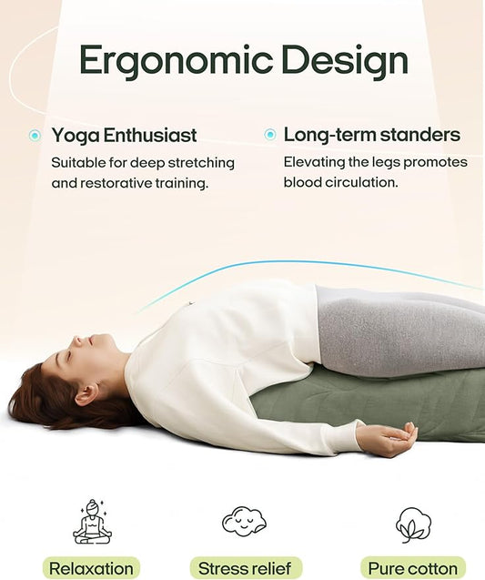 Zonli Yoga Bolster Pillow for Meditation & Restorative Yoga - Rectangular Support Cushion with Removable Cotton Cover & Carry Handle, 26"x11"x7"