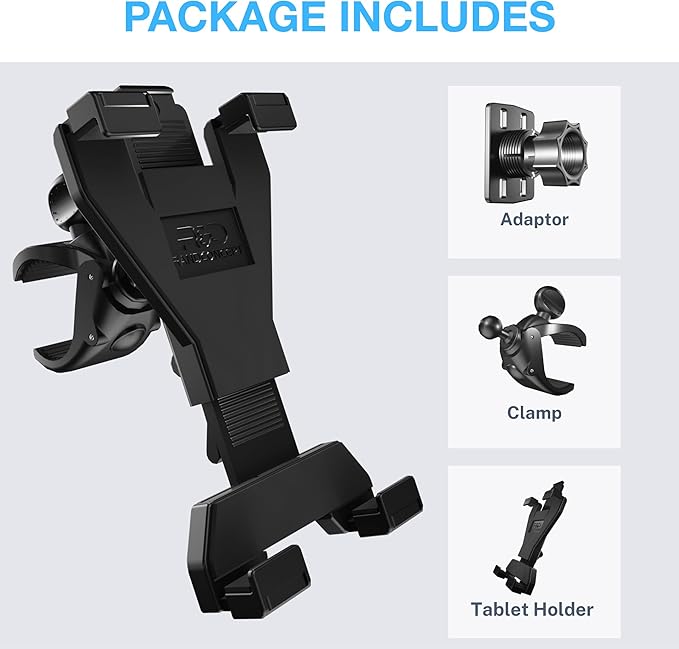 Randconcept - Treadmill Tablet Holder, Elliptical Tablet Holder, Large Clamp for Indoor Exercise Stationary Spin Bike, Mic Stand for iPad Pro 12.9 Air Mini Galaxy Tabs 5-13" Tablets