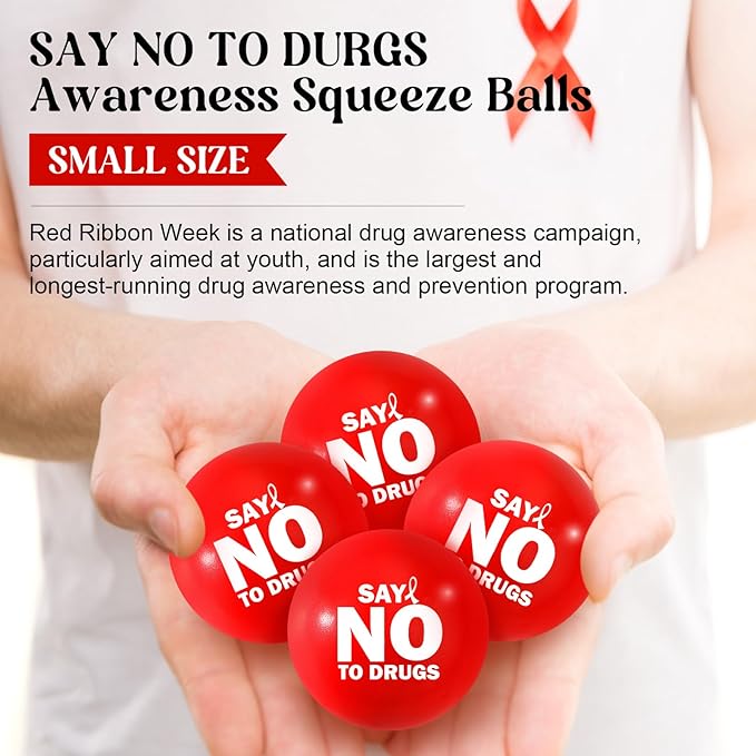 Poen 120 Pcs Red Ribbon Week Supplies Bulk Say No to Drugs Red Awareness Squeeze Balls Drug Free Awareness Anti Drug Events Gifts Motivational Relief Stress Balls for Charity Activity (Stylish Style)
