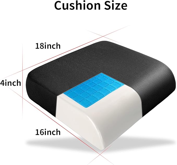 YOUFI Thick Memory Foam & Gel Seat Cushion, 18"X16"X4" Large Chair Cushion for Wheelchair Mobility Scooters, with Non-Slip Bottom and Carry Handle (Black)