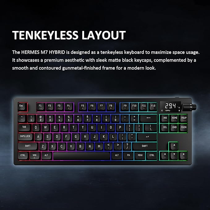 GAMDIAS Hermes M7 Gasket Gaming Keyboard, 80% Hot-Swappable Linear Switches w/RGB Backlit&Knob, 3 Mode BT/2.4G/Wired, 5-Layer Padding Gasket Structure, Software Customizable Digital Display, Black