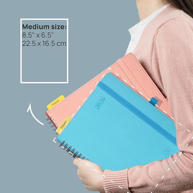 POPRUN 2026 Planner (Medium - 6.5'' x 8.5'') with Hourly Schedule, Vertical Layout - 2026 Weekly Calendar (Jan. 2026 - Dec.2026) for Time Management, Monthly Tabs, Spiral Bound, Soft Cover - Purple